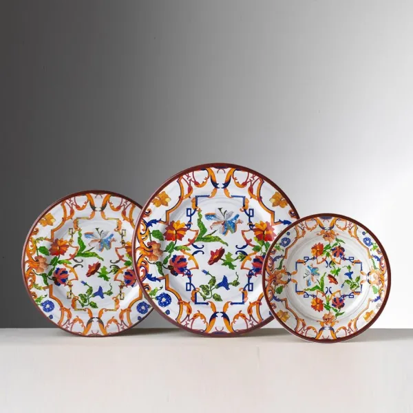 Set of 6 27cm patterned white Pancale melamine dinner plates by Mario Luca Giusti