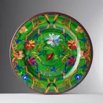 Set of 6 27cm patterned melamine dinner plates in green ‘Pancale’ by Mario Luca Giusti