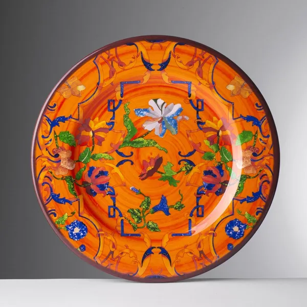 Set of 6 patterned 27cm melamine dinner plates in orange by Mario Luca Giusti
