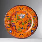 Set of 6 patterned 27cm melamine dinner plates in orange by Mario Luca Giusti
