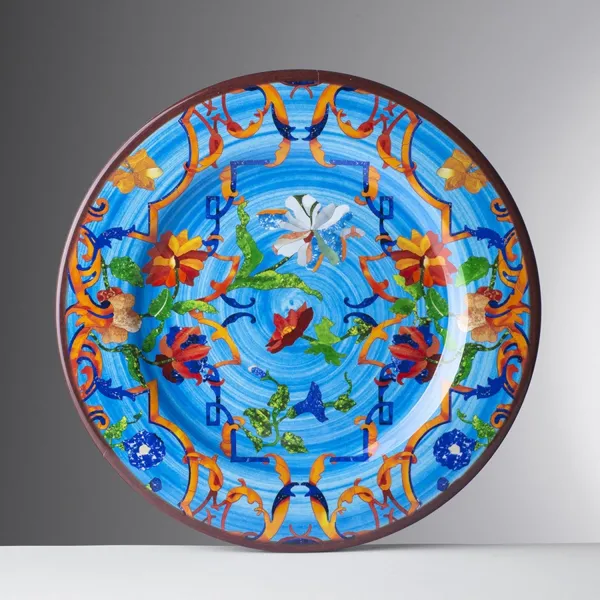 Set of 6 27cm patterned melamine dinner plates in ‘Pancale’ turquoise by Mario Luca Giusti