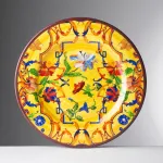 Set of 6 patterned 27cm melamine dinner plates in ‘Pancale’ yellow by Mario Luca Giusti