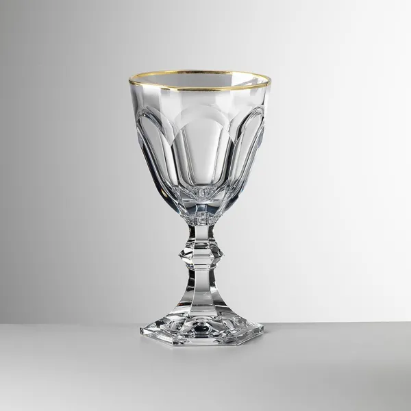 Set of 6 transparent acrylic wine glasses with gold trim, ‘Dolce Vita’ by Mario Luca Giusti