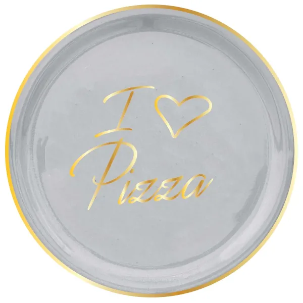 Set of 2 white 32cm pizza plates "I ❤ pizza" gold by Arcucci
