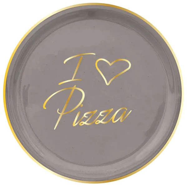 Set of 2 Gray 32cm "I ❤ pizza" Gold Pizza Plates by Arcucci
