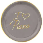 Set of 2 Gray 32cm "I ❤ pizza" Gold Pizza Plates by Arcucci