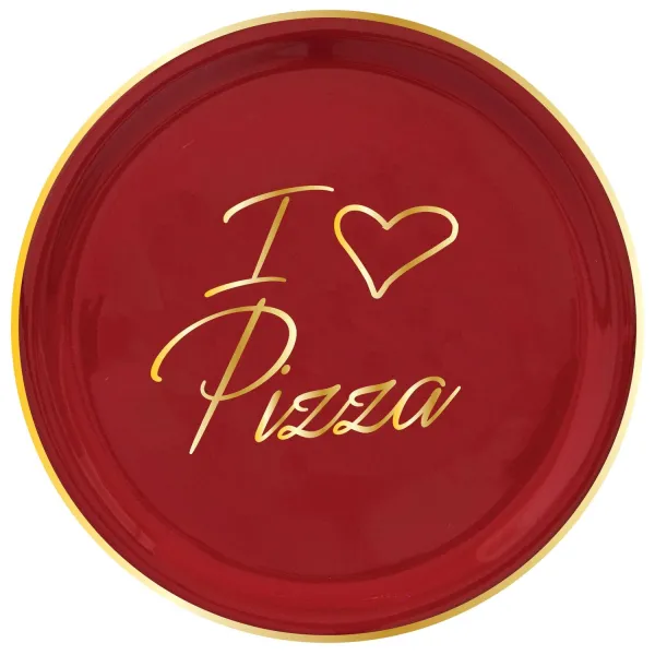 Set 2 Piatti pizza rossi 32cm I ❤ pizza oro by Arcucci