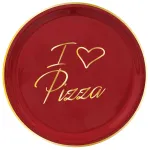 Set of 2 Red 32cm "I ❤ pizza" Gold Pizza Plates by Arcucci