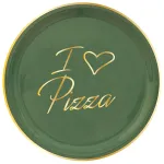 Set of 2 Green 32cm "I ❤ pizza" Gold Pizza Plates by Arcucci