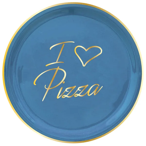 Set 2 Piatti pizza azzurri 32cm I ❤ pizza oro by Arcucci