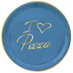 Set of 2 Blue 32cm "I ❤ pizza" Gold Pizza Plates by Arcucci