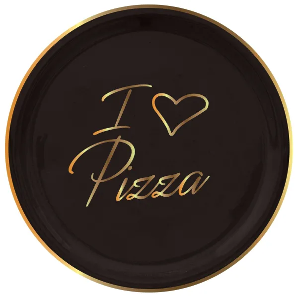 Set 2 Piatti pizza neri 32cm I ❤ pizza oro by Arcucci