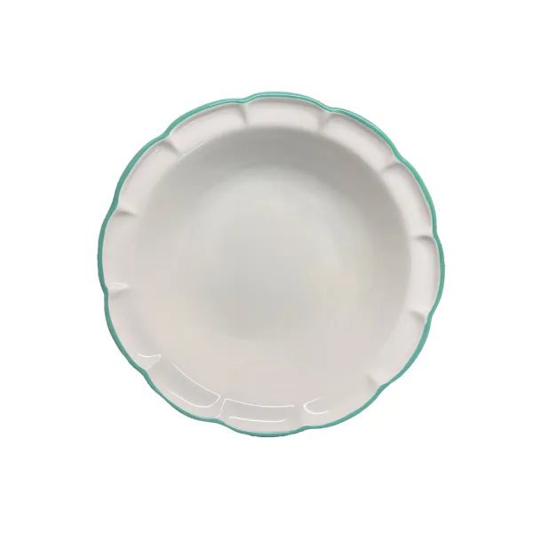 Insalatiera bianca in ceramica profilo verde tiffany 33cm DolceVita Filo by Arcucci