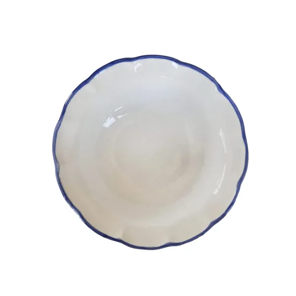 White ceramic salad bowl with blue trim, 33 cm, DolceVita Filo by Arcucci