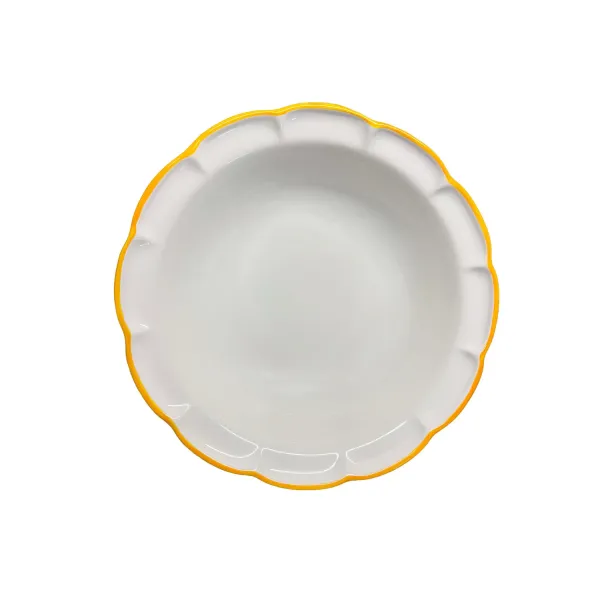 White ceramic salad bowl with yellow trim, 33 cm, DolceVita Filo by Arcucci