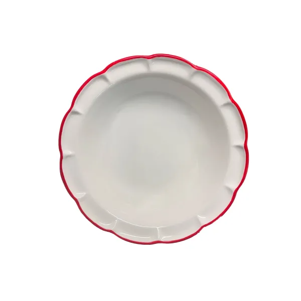 White ceramic salad bowl with red trim, 33 cm, DolceVita Filo by Arcucci