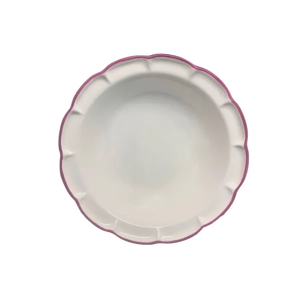 White ceramic salad bowl with pink trim, 33 cm, DolceVita Filo by Arcucci