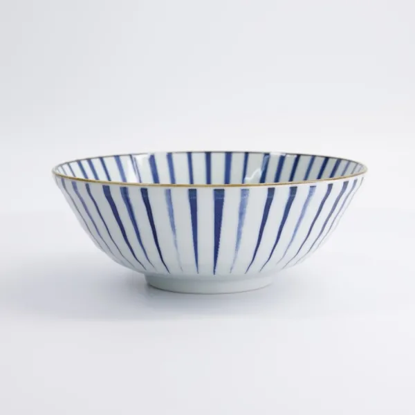 Natsu Tokusa Ramen Bowl 21x7.8cm 1000ml Set of 3 Blue and White Porcelain Bowls