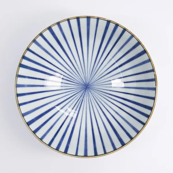 Natsu Tokusa Ramen Bowl 21x7.8cm 1000ml Set of 3 Blue and White Porcelain Bowls
