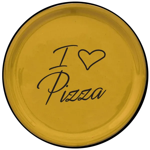 Set of 2 Yellow 32cm Pizza Plates "I ❤ Pizza" Black by Arcucci