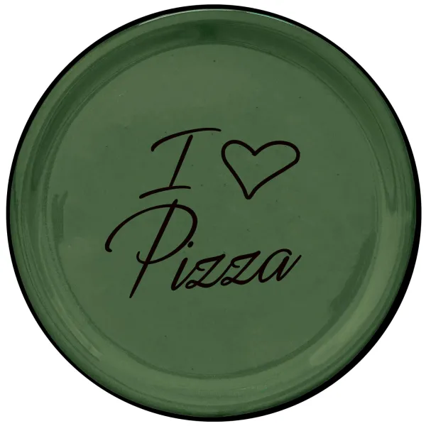 Set of 2 Green 32cm "I ❤ pizza" Black Pizza Plates by Arcucci