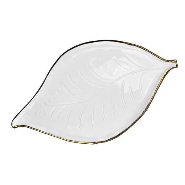 Large white ceramic tray with gold trim, 48x27cm, Foglie Oro by Arcucci