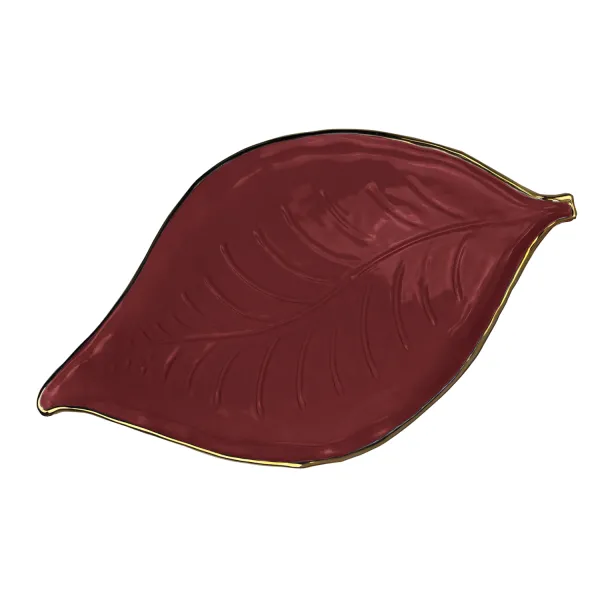 Large burgundy ceramic tray with gold trim, 48x27cm, Foglie Oro by Arcucci