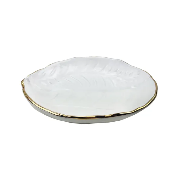 23cm White Ceramic Salad Bowl with Gold Trim by Arcucci