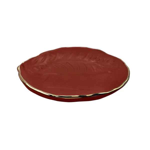 23cm Burgundy Ceramic Salad Bowl with Gold Trim by Foglie Oro by Arcucci