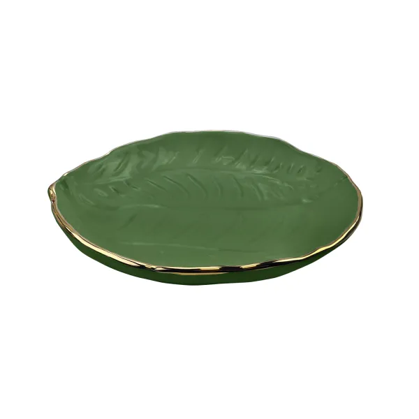 23cm Green Ceramic Salad Bowl with Gold Trim by Arcucci