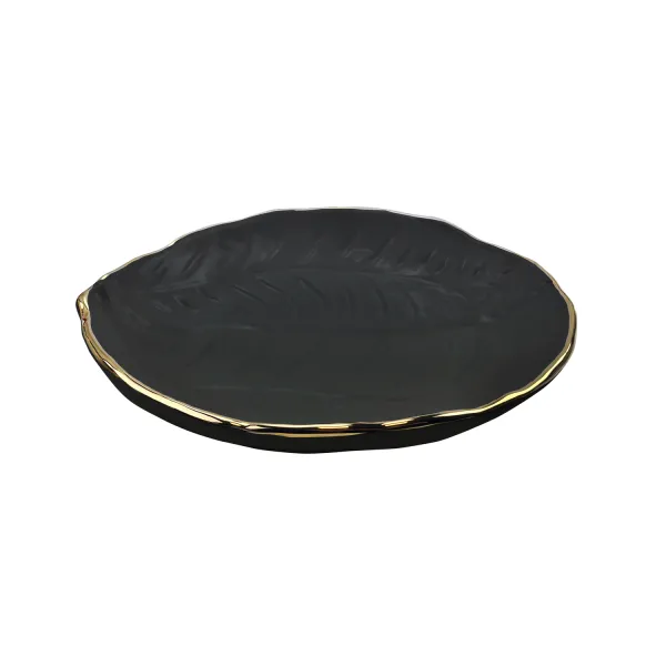 23cm Black Ceramic Salad Bowl with Gold Trim by Foglie Oro by Arcucci