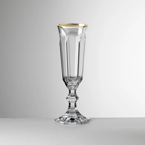 Set of 6 clear champagne flutes with gold rims in acrylic, Dolce Vita by Mario Luca Giusti