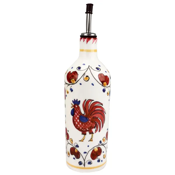 73 cl ceramic oil cruet with rooster and red decorations by Arcucci