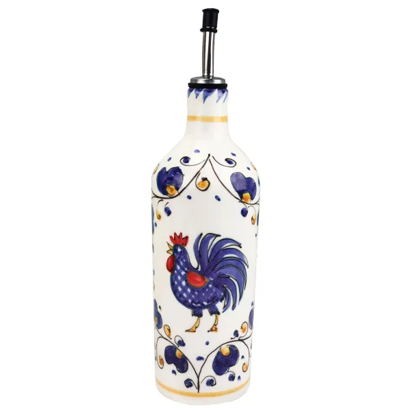 73 cl ceramic oil cruet with blue rooster design by Arcucci