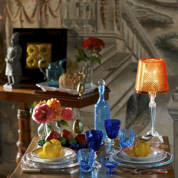 Cleopatra orange acrylic table lamp by Mario Luca Giusti