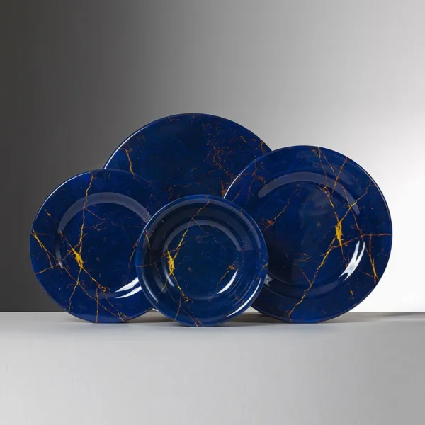 Set of 6 blue 27cm melamine dinner plates, ‘Lapislazzulo’ by Mario Luca Giusti