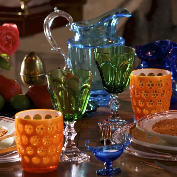 Set of 6 fluorescent orange acrylic water glasses, ‘Lente’, by Mario Luca Giusti