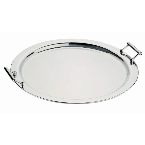 Round tray with rim and steel handles by Pintinox
