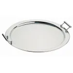 Round tray with rim and steel handles by Pintinox