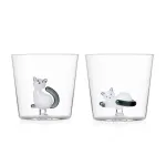 Tabby Cat Tumbler Set of 2 White and Gray Cat Glasses by Ichendorf
