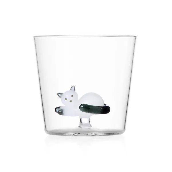 Tabby Cat Tumbler Set of 2 White and Gray Cat Glasses by Ichendorf