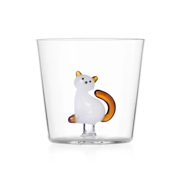Tabby Cat Tumbler Set of 2: White and Amber Seated Cat Glasses by Ichendorf
