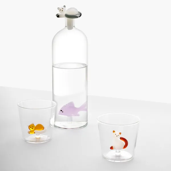 Ichendorf Tabby Cat Tumbler Set: 2 Glasses—White with a Sitting Cat and Amber with a Lying Cat