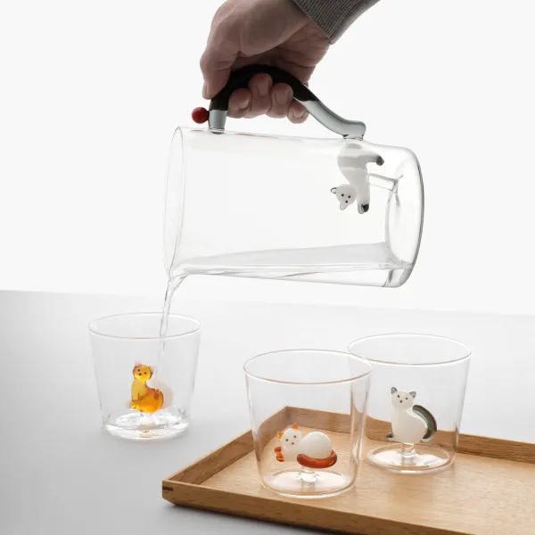 Tabby Cat Tumbler Set: 2 White Cat Glasses with Gray Tails by Ichendorf