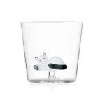 Tabby Cat Tumbler Set: 2 White Cat Tumblers with Gray Tails, Lying Down, by Ichendorf