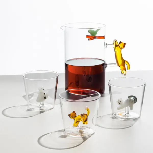 Tabby Cat Tumbler Set: 2 White Cat Tumblers with Gray Tails, Lying Down, by Ichendorf