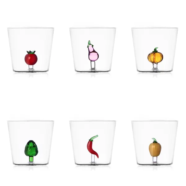Vegetables Set of 6 Glass Tumblers with Vegetable Mix 1 by Ichendorf
