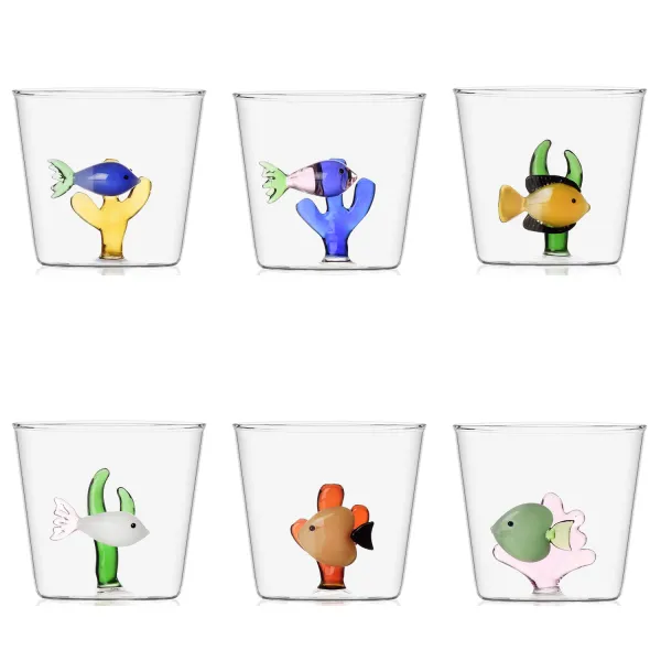 Yellow Fish Green Seaweed Marine Garden Set of 2 Glasses by Ichendorf