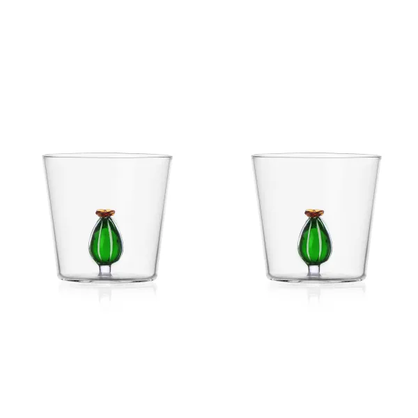 Cactus Amber Flower Tumbler Set 2 Bicchieri in vetro Desert Plants Ichendorf Milano