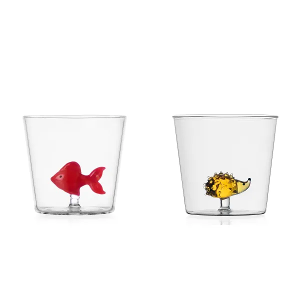Set of 2 Animal-themed Glasses: Goldfish and Turtle, Animal Farm by Ichendorf Milano